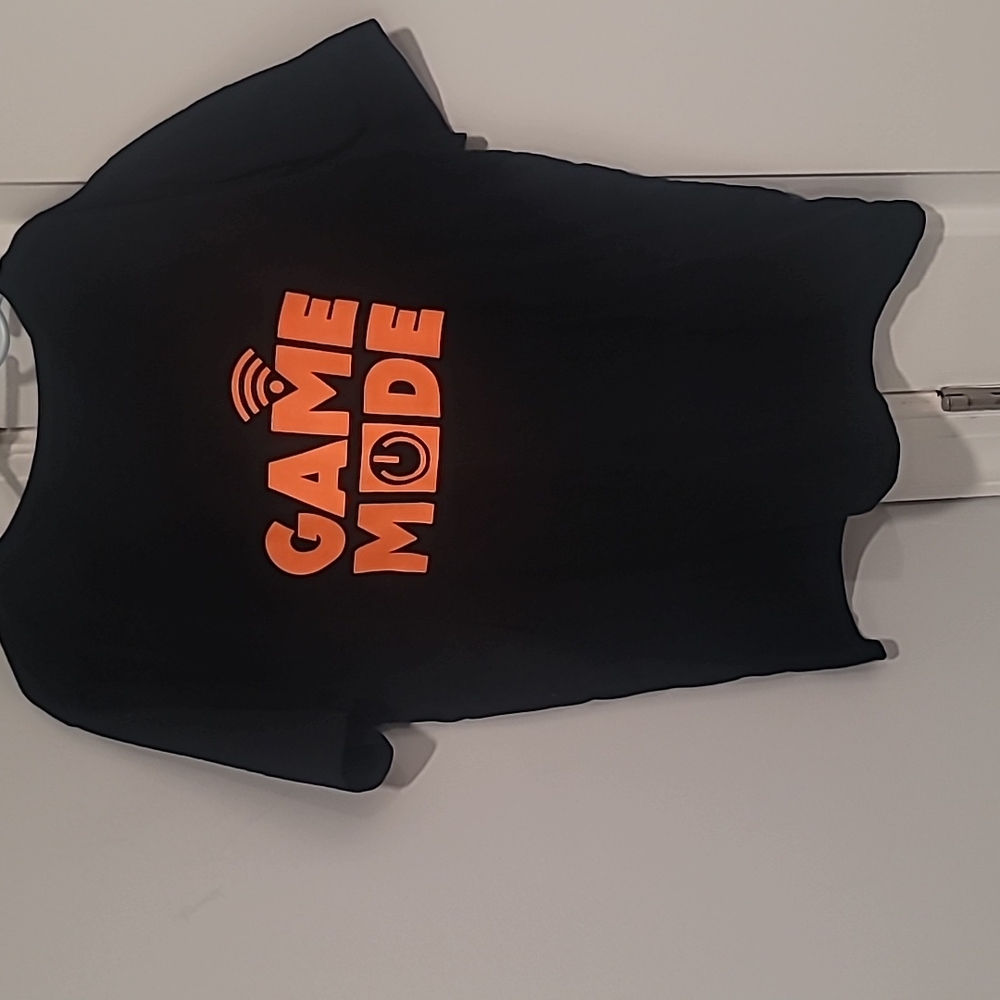 Cat & Jack Boys Large black tee with orange letters.